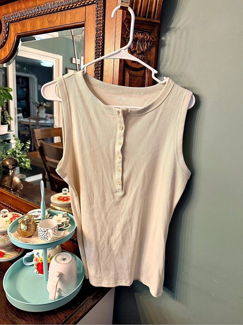 Sonoma Goods For Life Ribbed Sleeveless Henley Cream